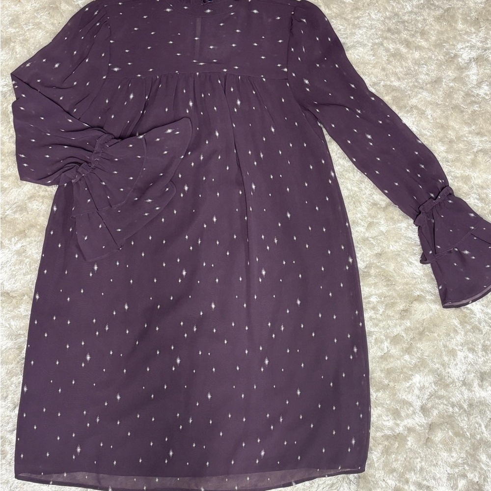 Kaari Blue Flowy Long Sleeve with ruffles Purple Dress: Women’s XS / Junior: S